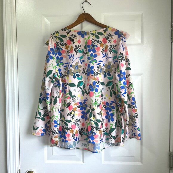 Eloquii Shoulder Tie Pastel Multi Color Floral Blouse with Long Sleeves Size 16 - Picture 5 of 10